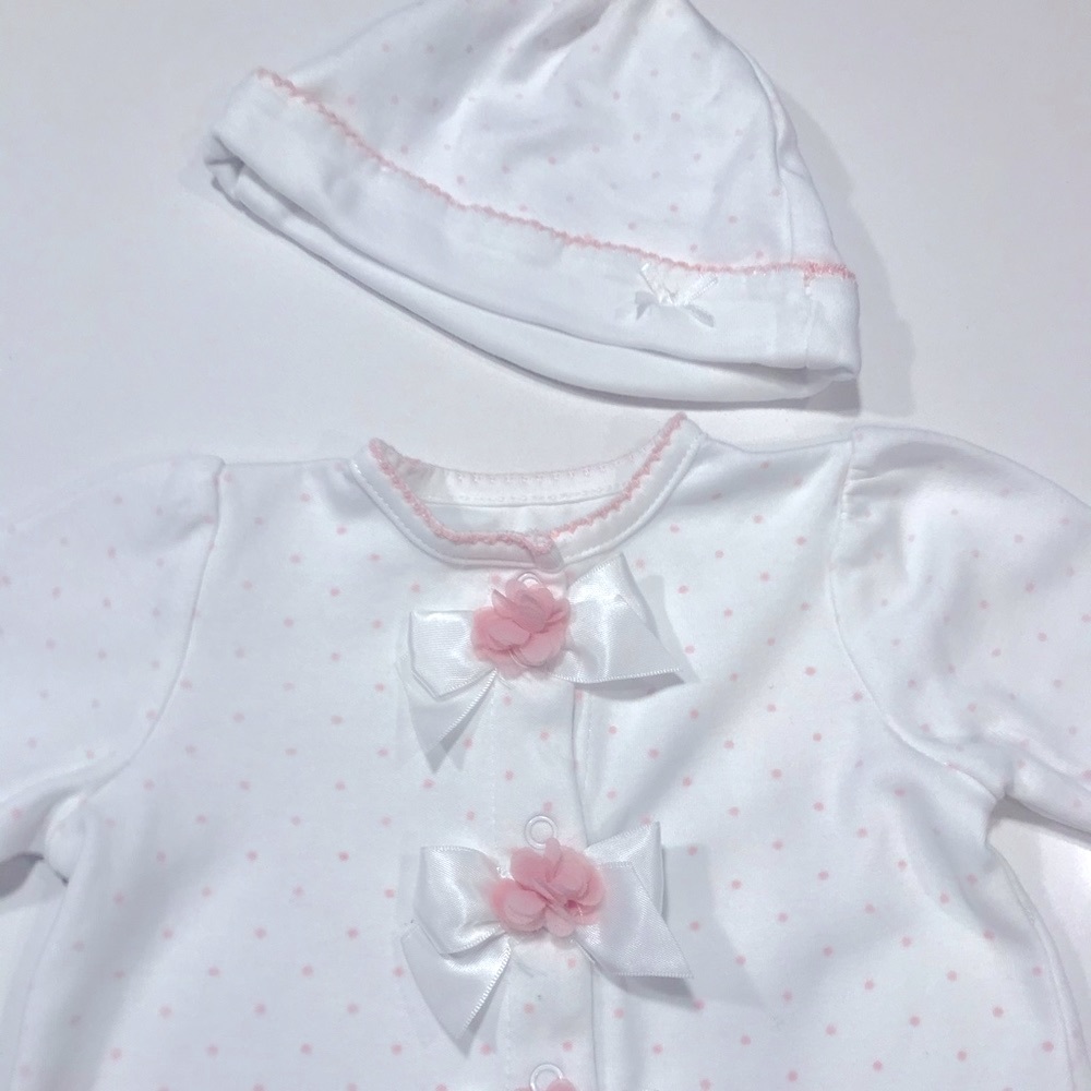 NWOT 2 piece baby girl 100% Cotton pink and white matching set - Picture 1 of 7